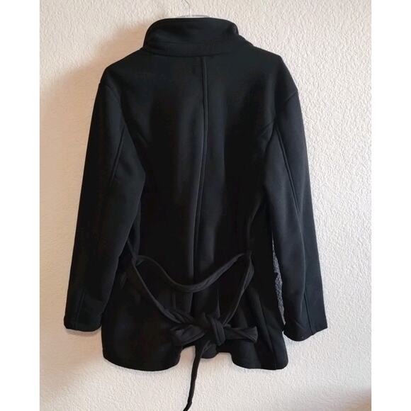 New Look Black Double Breasted Shiny Buttoned Belted Trench Fleece Pea Coat 2X - Picture 2 of 13
